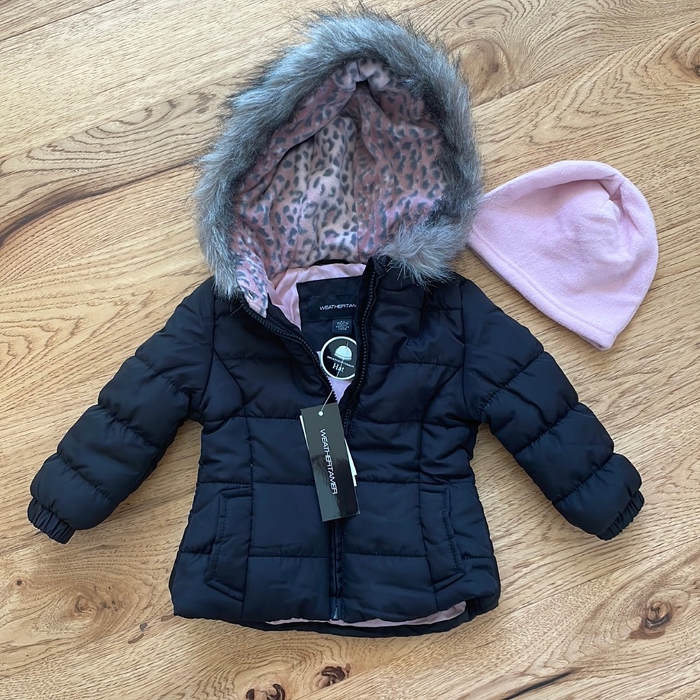 WeatherTamer puffy coat- black/pink-size 2T